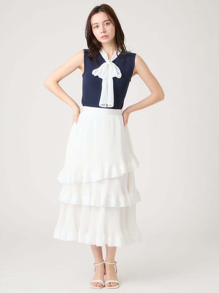 CELFORD「【洗える】【UVカット】シフォンボウタイニットプルオーバー」|ニット・セーター|