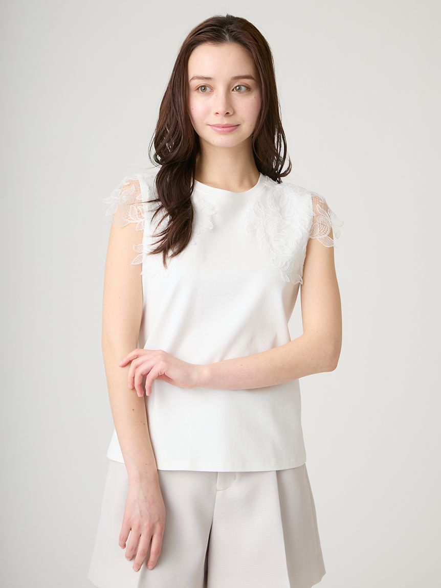 CELFORD「【洗える】【接触冷感】レースショルダーカットソー」|Tシャツ・カットソー|
