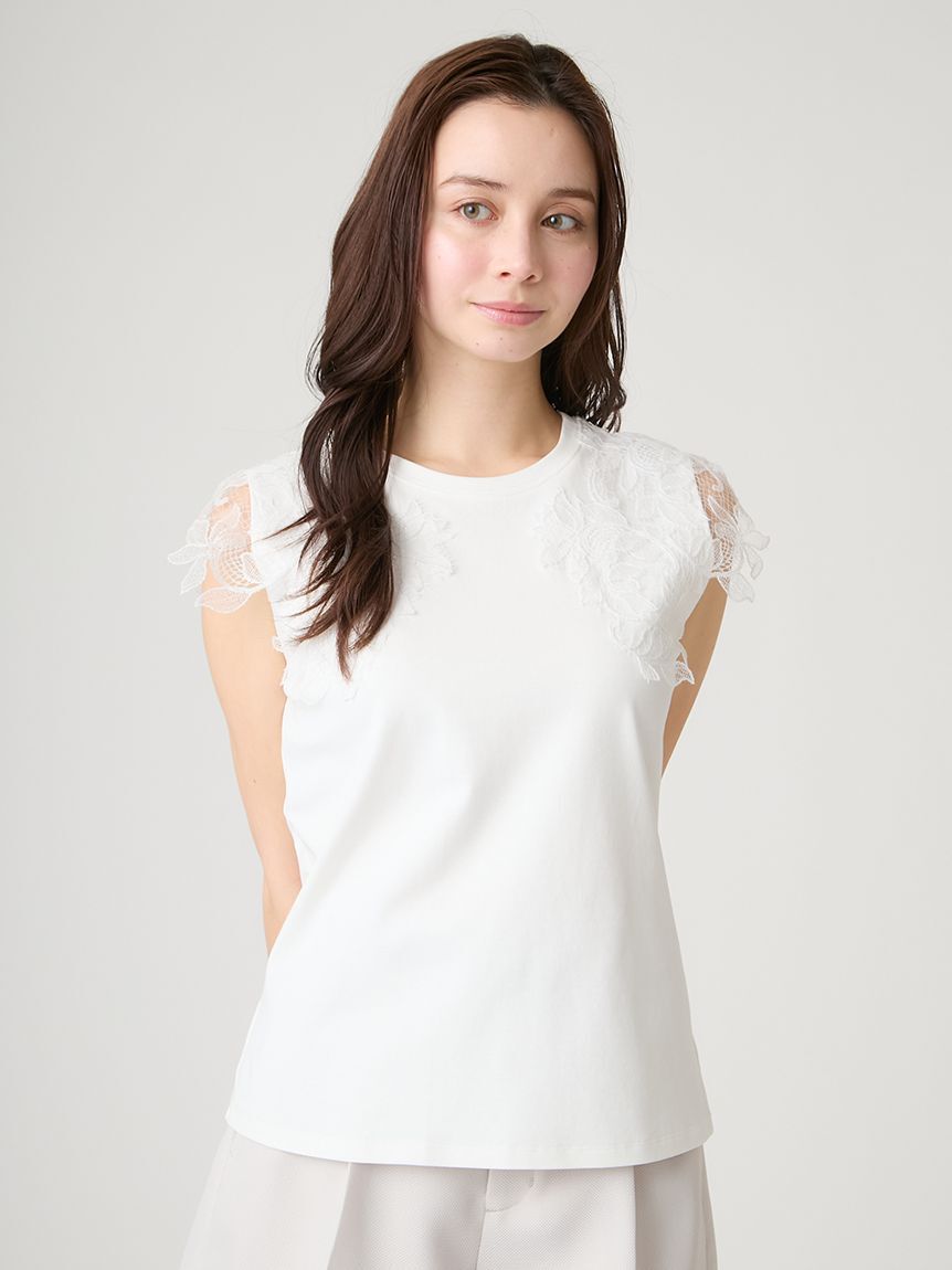 CELFORD「【洗える】【接触冷感】レースショルダーカットソー」|Tシャツ・カットソー|