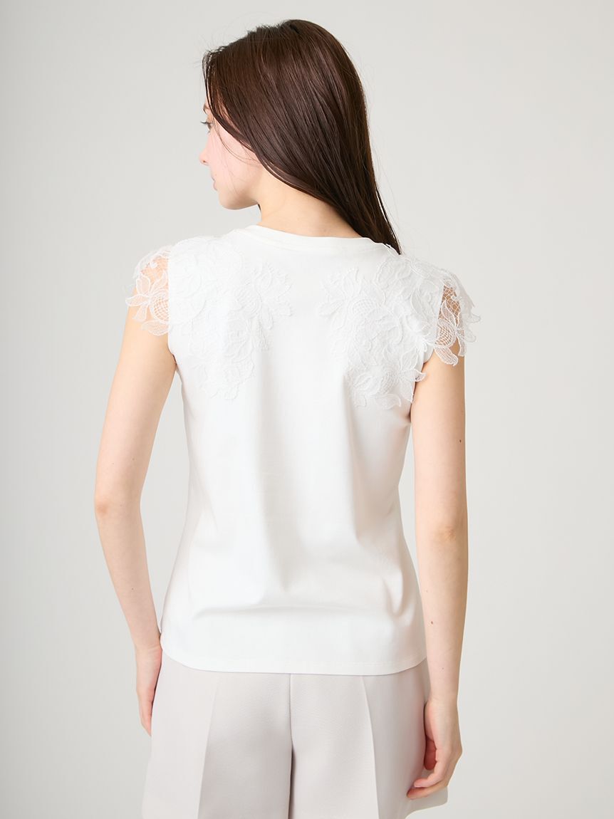 CELFORD「【洗える】【接触冷感】レースショルダーカットソー」|Tシャツ・カットソー|