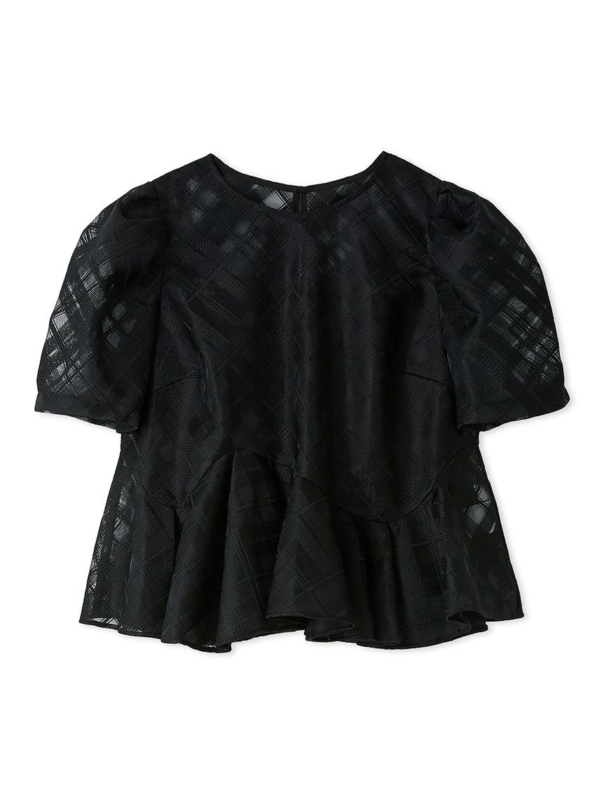 CELFORD「【洗える】シアーチェックペプラムトップス」|シャツ・ブラウス|BLK
