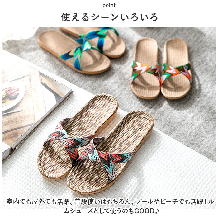 BACKYARD FAMILY「サンダル レディース ぺたんこ 通販 リネンサンダル フラットサンダル ビーチサンダル リネン」|サンダル|