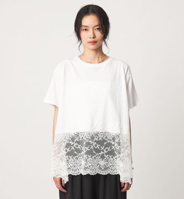 UNITED ARROWS green label relaxing「【WEB限定】＜at ease＞イレヘム レース ドッキング ショートスリーブ カットソー」|Tシャツ・カットソー|