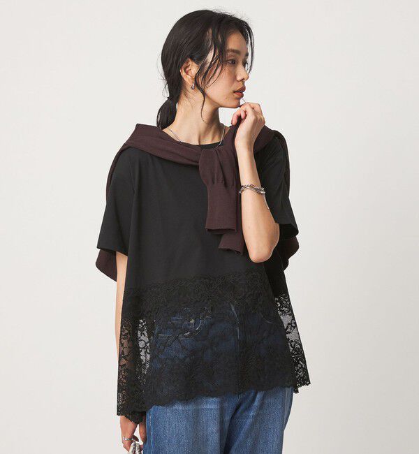 UNITED ARROWS green label relaxing「【WEB限定】＜at ease＞イレヘム レース ドッキング ショートスリーブ カットソー」|Tシャツ・カットソー|