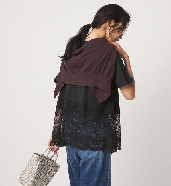 UNITED ARROWS green label relaxing「【WEB限定】＜at ease＞イレヘム レース ドッキング ショートスリーブ カットソー」|Tシャツ・カットソー|