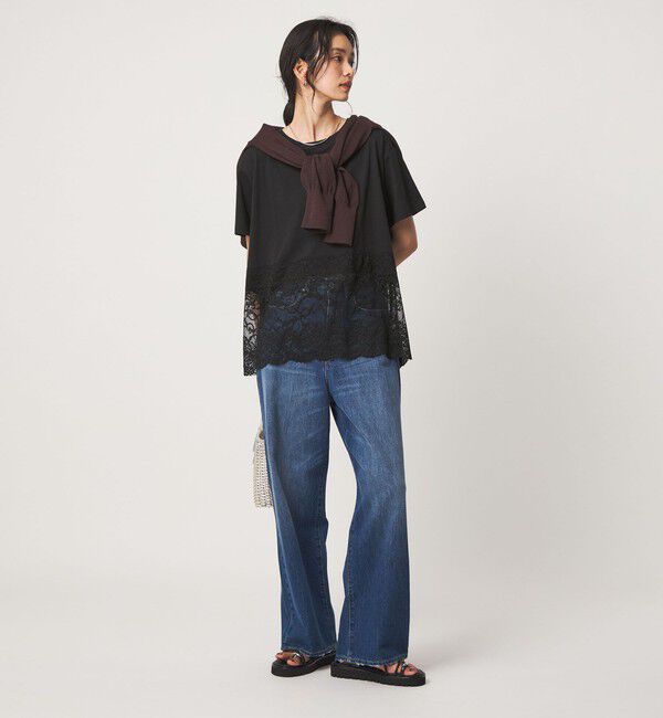UNITED ARROWS green label relaxing「【WEB限定】＜at ease＞イレヘム レース ドッキング ショートスリーブ カットソー」|Tシャツ・カットソー|