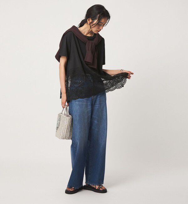 UNITED ARROWS green label relaxing「【WEB限定】＜at ease＞イレヘム レース ドッキング ショートスリーブ カットソー」|Tシャツ・カットソー|