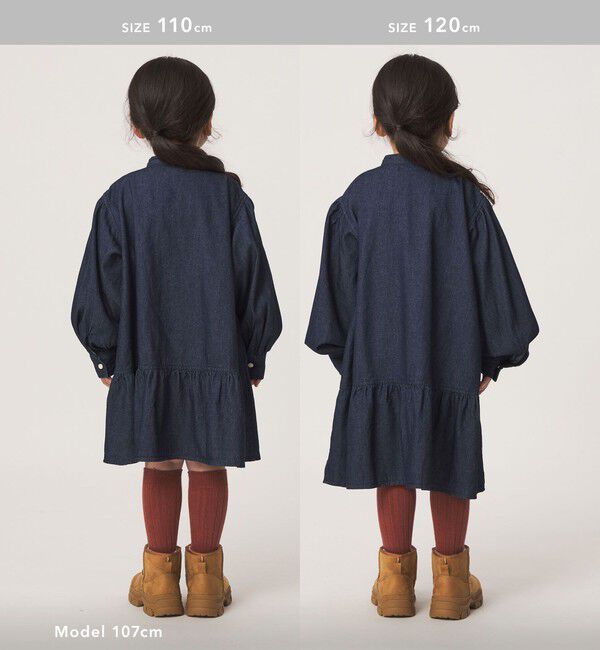 UNITED ARROWS green label relaxing「デニム スタンドカラー フリル ワンピース / キッズ 100cm-160cm」|ワンピース|