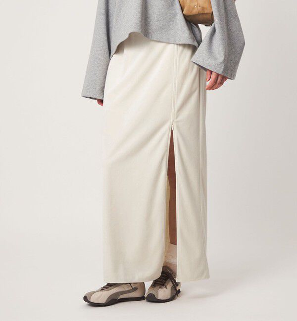 UNITED ARROWS green label relaxing「＜GLR_MINE＞ベロア Iライン スカート」|タイト|OFF WHITE