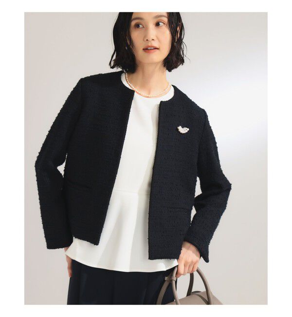 Demi-Luxe BEAMS 「ツイード クルーネック ジャケット＊」|ダッフルコート|NAVY