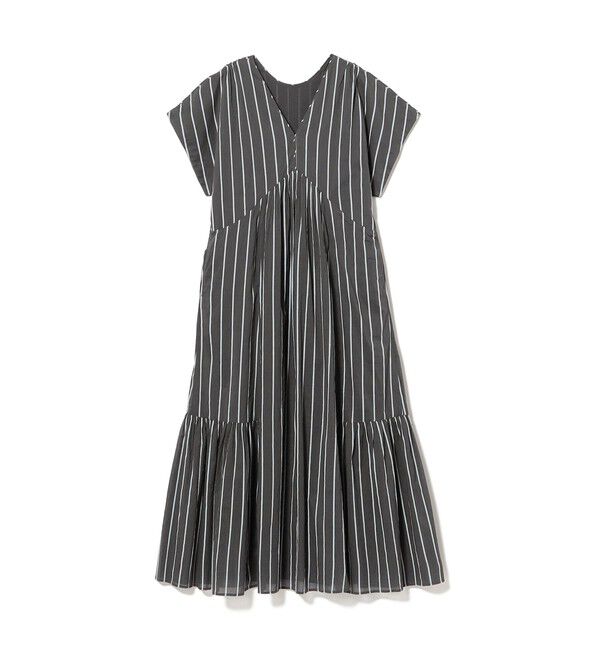 BEAMS SELECTION for WOMEN「【別注】ne Quittez pas / ボイル ストライプ フレンチスリーブ ワンピース」|ワンピース|