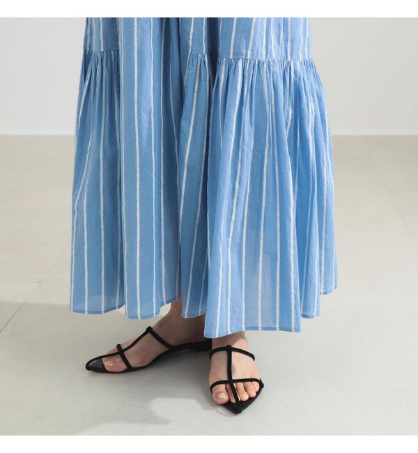 BEAMS SELECTION for WOMEN「【別注】ne Quittez pas / ボイル ストライプ フレンチスリーブ ワンピース」|ワンピース|