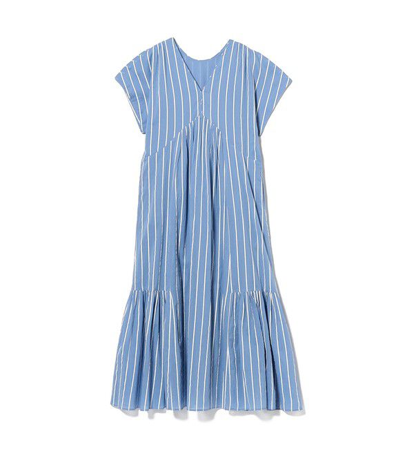 BEAMS SELECTION for WOMEN「【別注】ne Quittez pas / ボイル ストライプ フレンチスリーブ ワンピース」|ワンピース|
