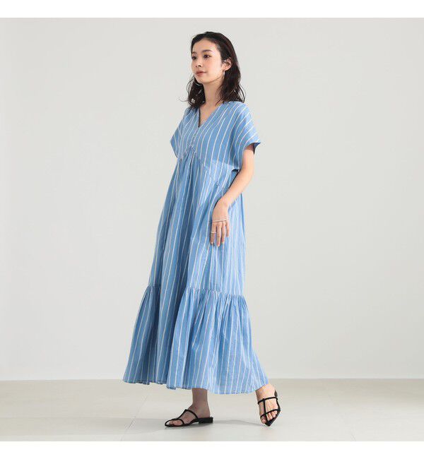BEAMS SELECTION for WOMEN「【別注】ne Quittez pas / ボイル ストライプ フレンチスリーブ ワンピース」|ワンピース|