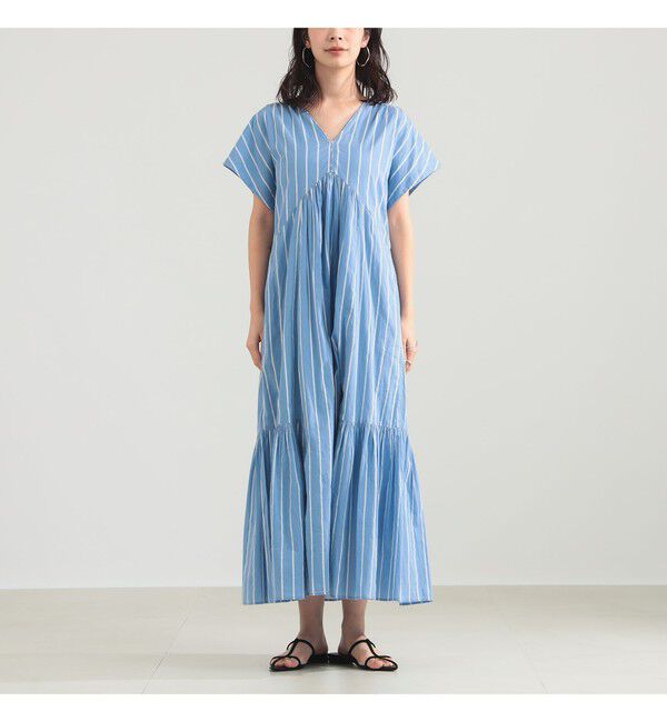 BEAMS SELECTION for WOMEN「【別注】ne Quittez pas / ボイル ストライプ フレンチスリーブ ワンピース」|ワンピース|