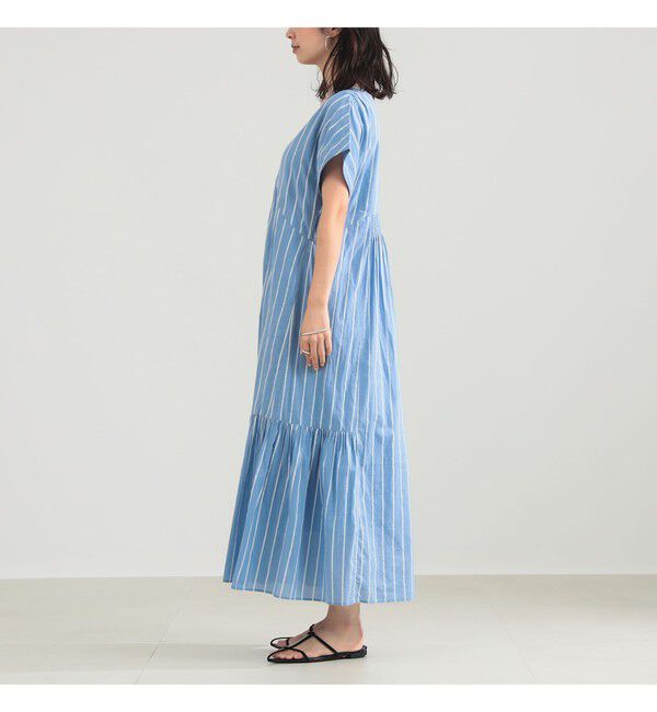BEAMS SELECTION for WOMEN「【別注】ne Quittez pas / ボイル ストライプ フレンチスリーブ ワンピース」|ワンピース|