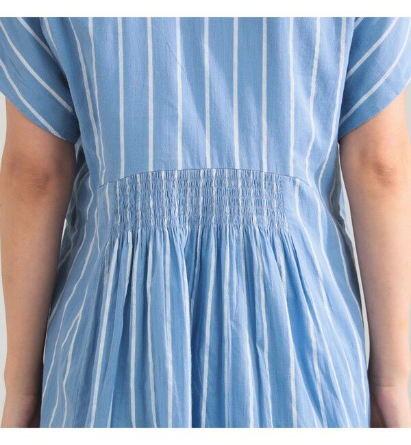 BEAMS SELECTION for WOMEN「【別注】ne Quittez pas / ボイル ストライプ フレンチスリーブ ワンピース」|ワンピース|