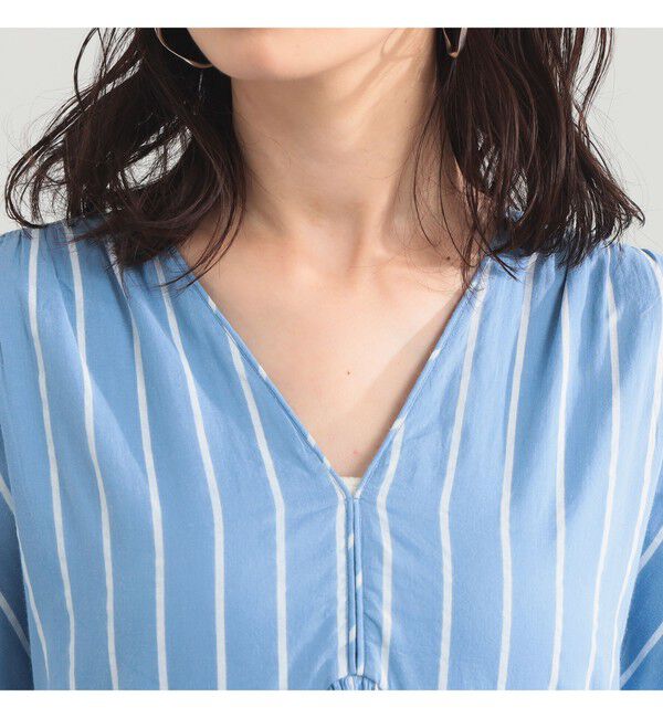 BEAMS SELECTION for WOMEN「【別注】ne Quittez pas / ボイル ストライプ フレンチスリーブ ワンピース」|ワンピース|