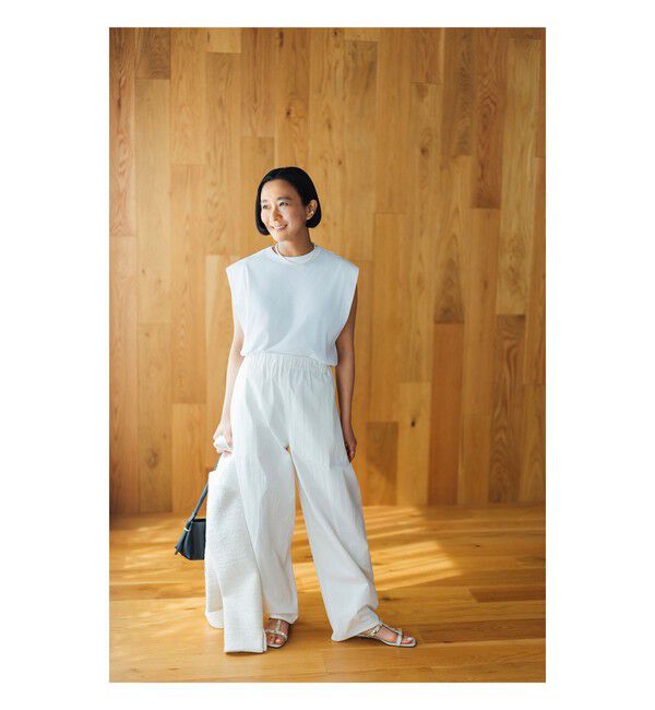 BEAMS SELECTION for WOMEN「【別注】スタイリスト佐藤佳菜子 &times; SLOANE / リブ クルーネック フレンチスリーブ トップス」|Tシャツ・カットソー|WHITE