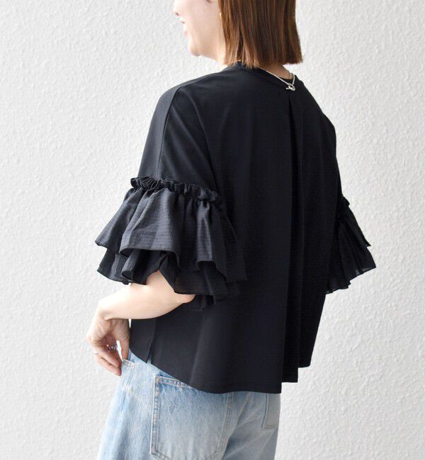 SHIPS any「SHIPS any:〈洗濯機可能〉フリル スリーブ クルーネック コンパクト TEE」|Tシャツ・カットソー|