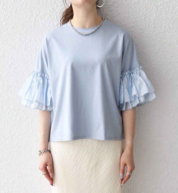 SHIPS any「SHIPS any:〈洗濯機可能〉フリル スリーブ クルーネック コンパクト TEE」|Tシャツ・カットソー|