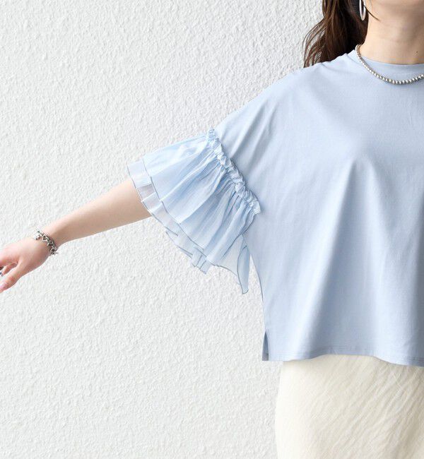 SHIPS any「SHIPS any:〈洗濯機可能〉フリル スリーブ クルーネック コンパクト TEE」|Tシャツ・カットソー|