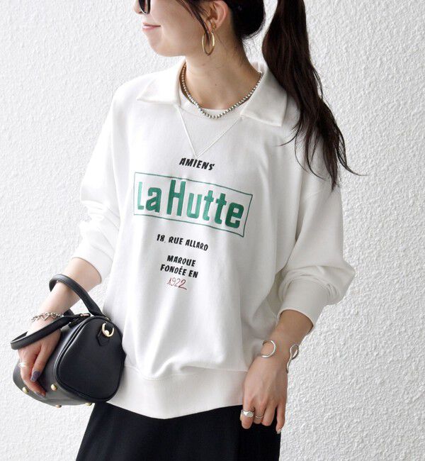 SHIPS any「【SHIPS any別注】La Hutte:〈洗濯機可能〉襟付き ロゴ プリント スウェット」|スウェット・ジャージ|ホワイト