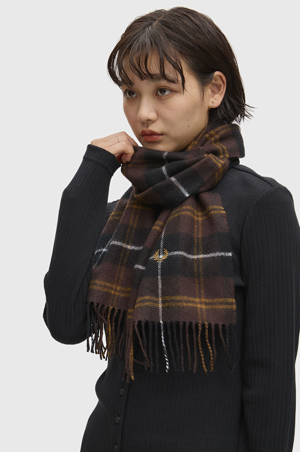 FRED PERRY 「FRED PERRY／Lambswool Scarf／ワンポイントロゴ刺繍 チェック柄ラムウールマフラー」|マフラー|