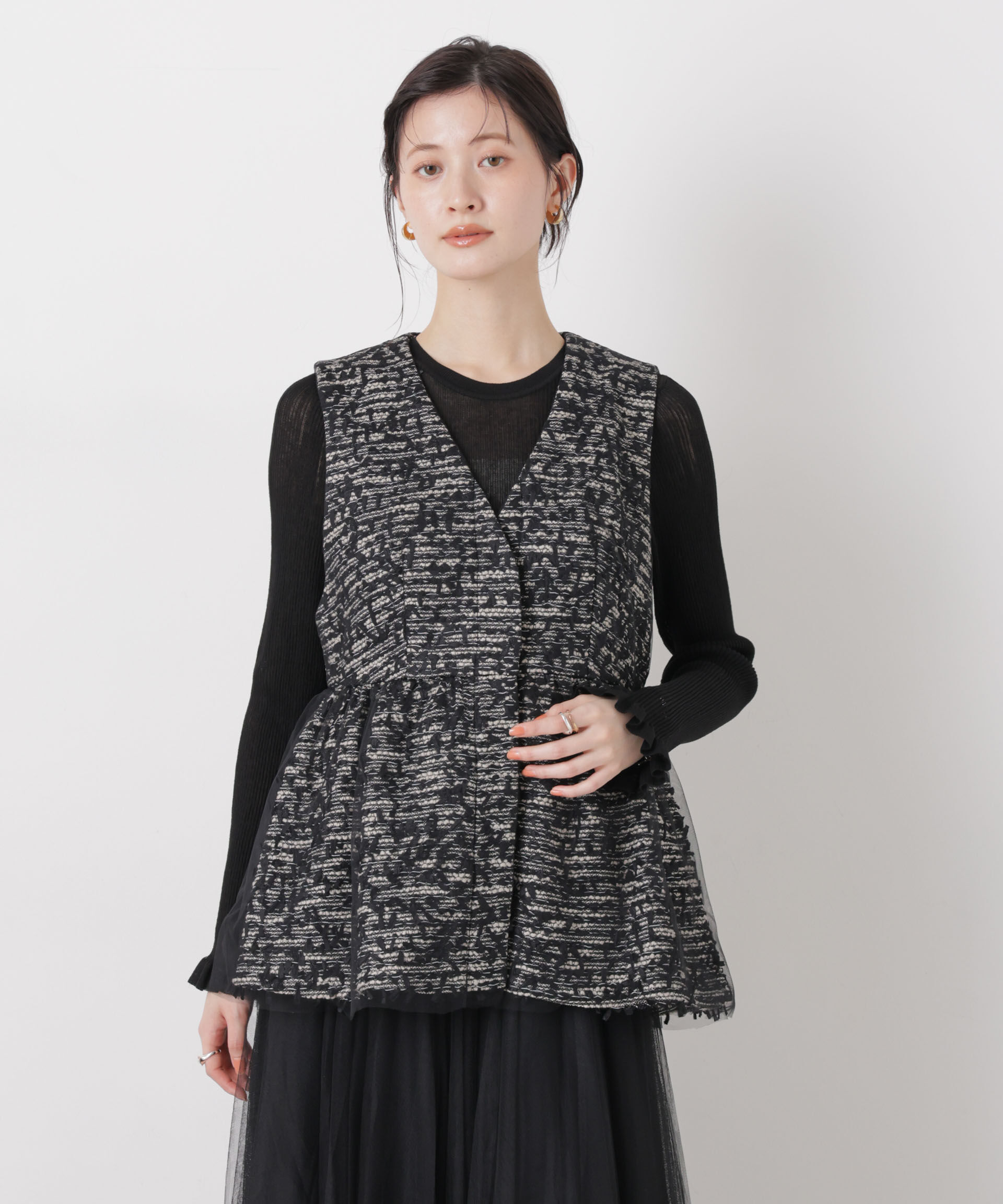nano･universe「troisieme chaco/ＴWEED&times;TULLE ジレ」|テーラードジャケット|