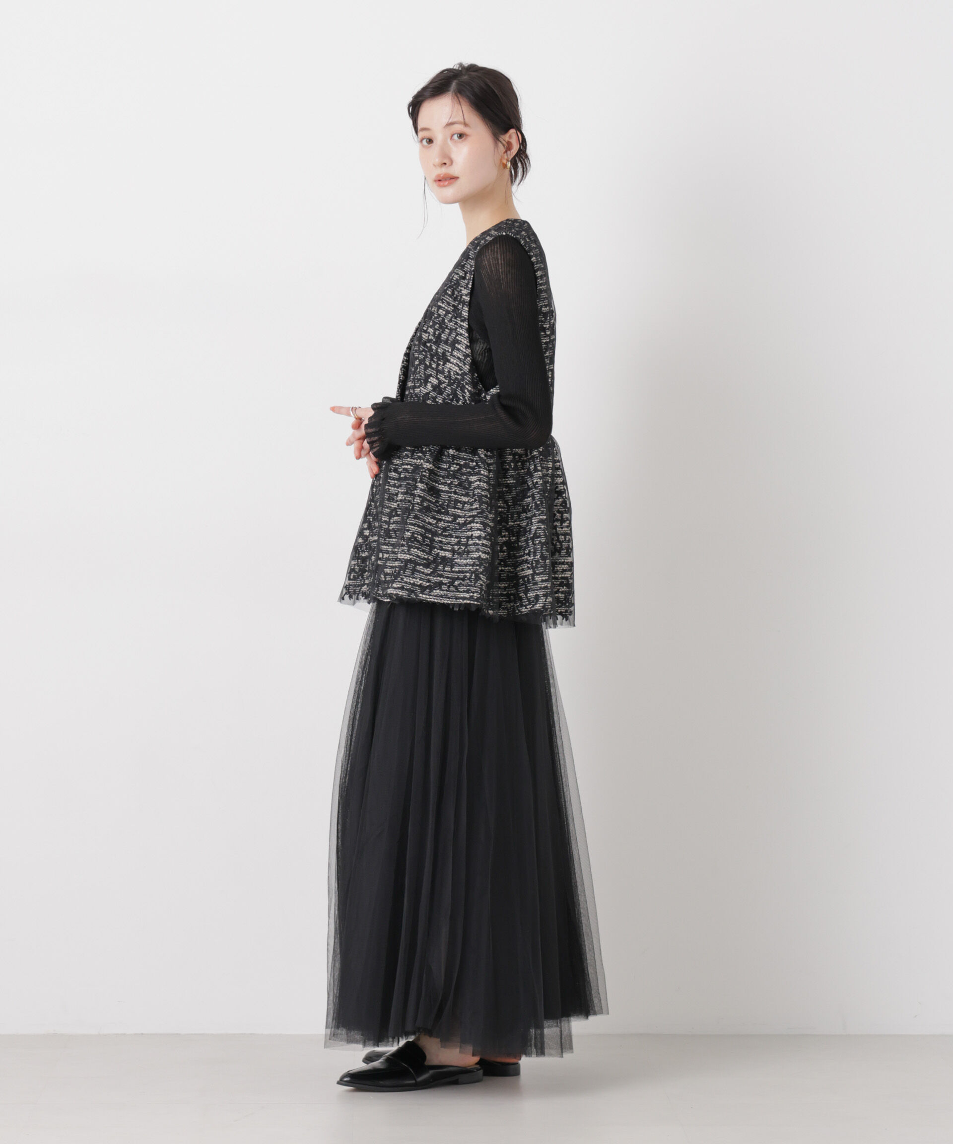 nano･universe「troisieme chaco/ＴWEED&times;TULLE ジレ」|テーラードジャケット|