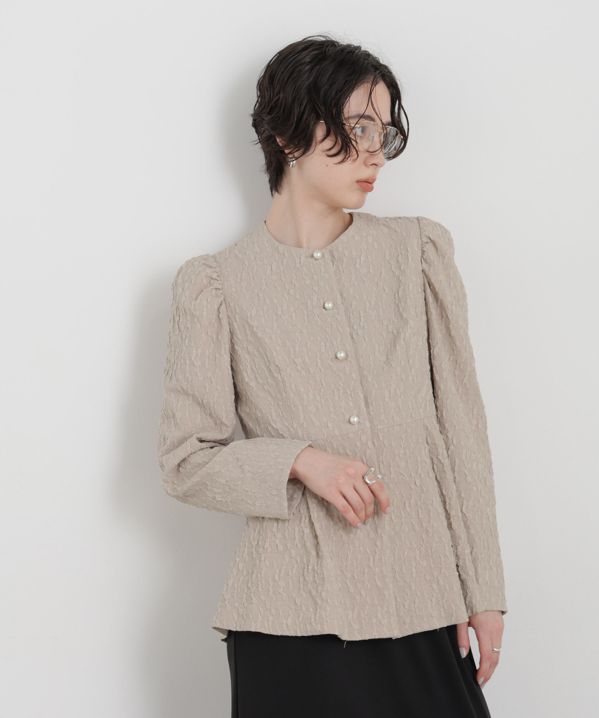 NANO universe「troisieme chaco/別注 PUFFY JACQUARD ジャケット」|テーラードジャケット|