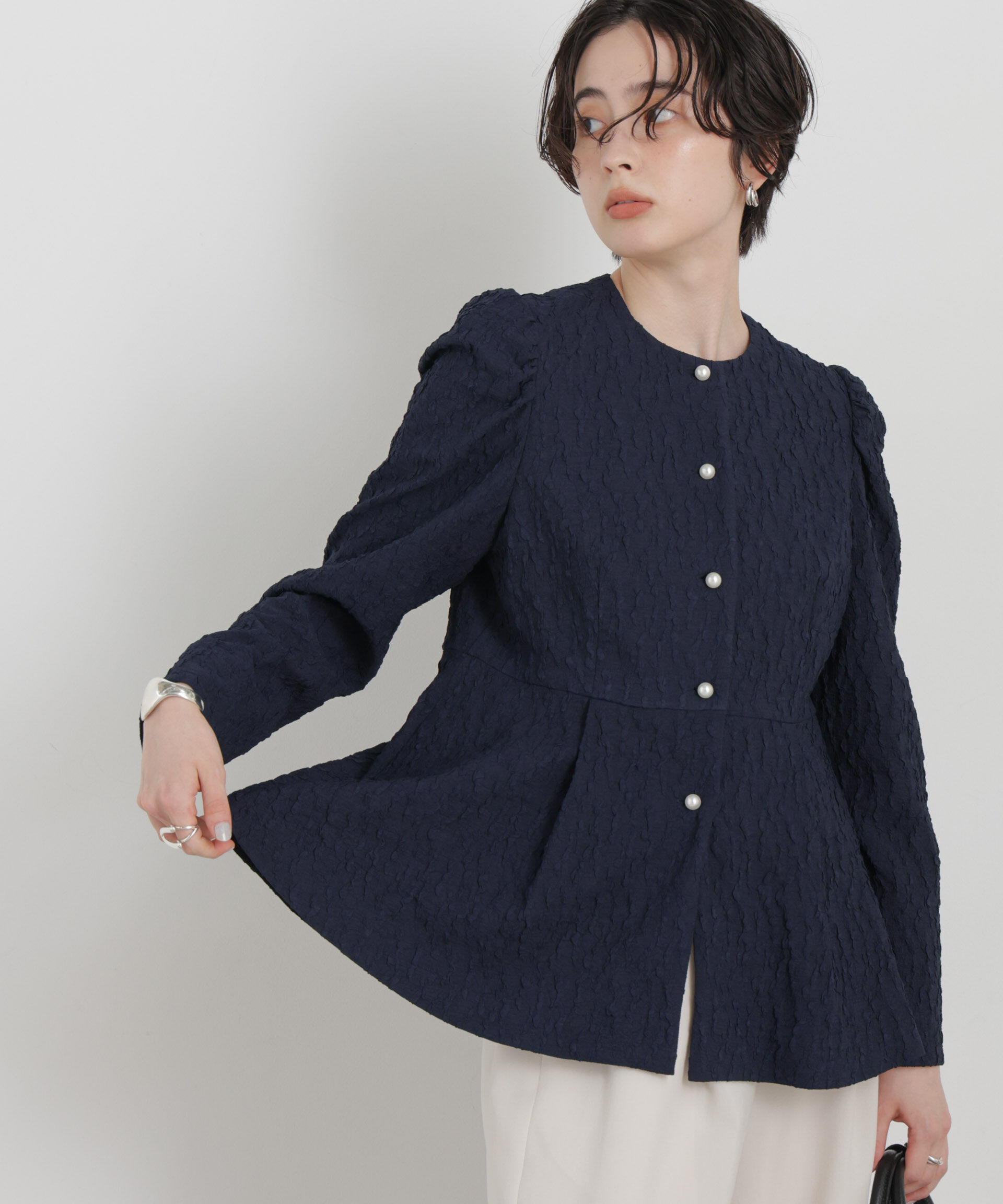 NANO universe「troisieme chaco/別注 PUFFY JACQUARD ジャケット」|テーラードジャケット|