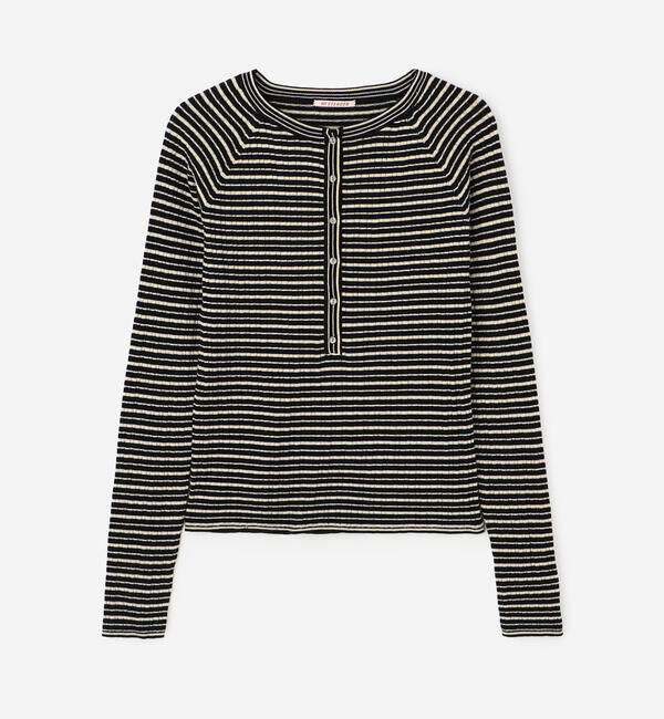  「RYE TENDER | コットンカシミア ヘンリーネックプルオーバー WOMEN」|ニット・セーター|BLACK系1