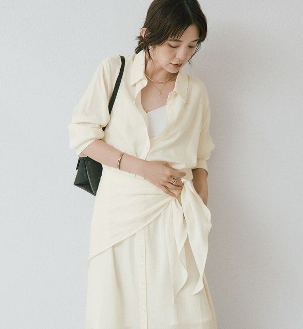  「ストール付ロングシャツワンピース」|ワンピース|イエロー