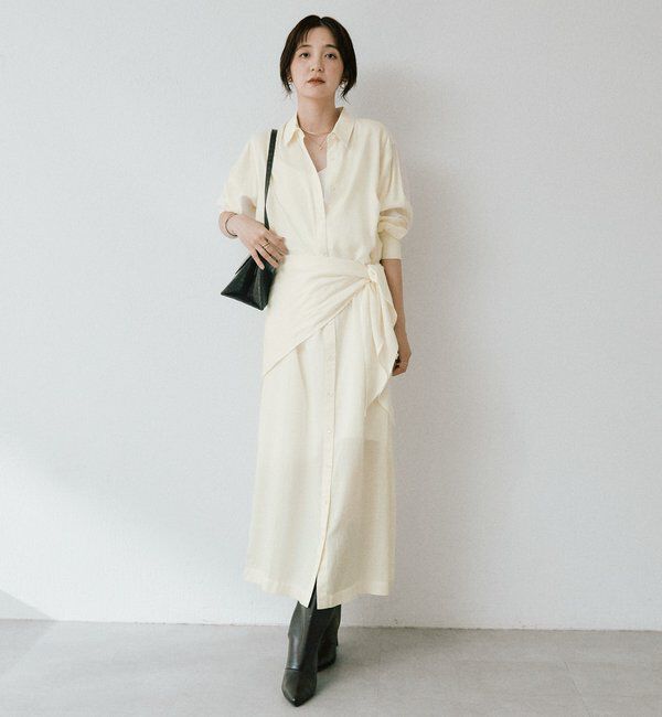 「ストール付ロングシャツワンピース」|ワンピース|