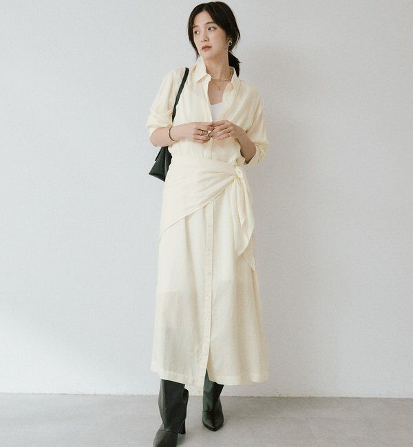  「ストール付ロングシャツワンピース」|ワンピース|