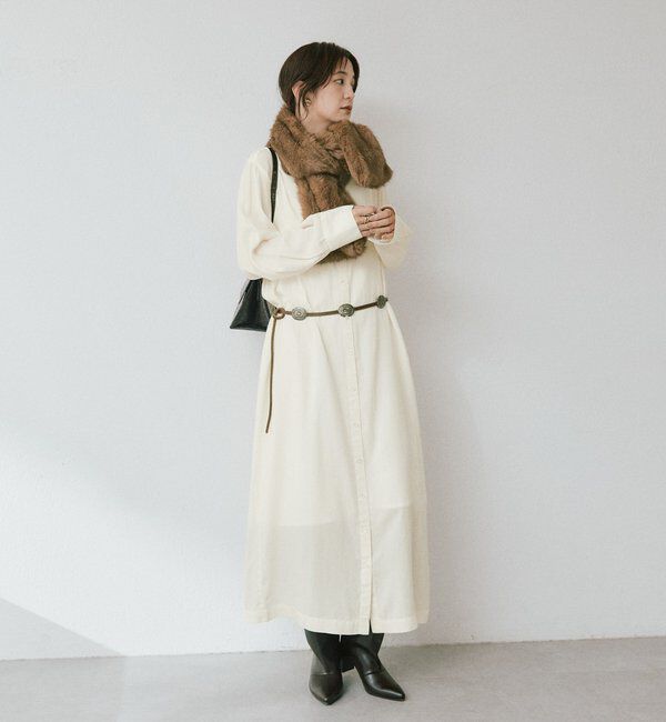  「ストール付ロングシャツワンピース」|ワンピース|