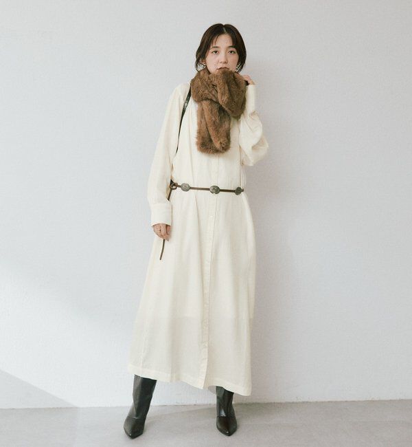  「ストール付ロングシャツワンピース」|ワンピース|