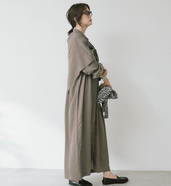  「ストール付ロングシャツワンピース」|ワンピース|