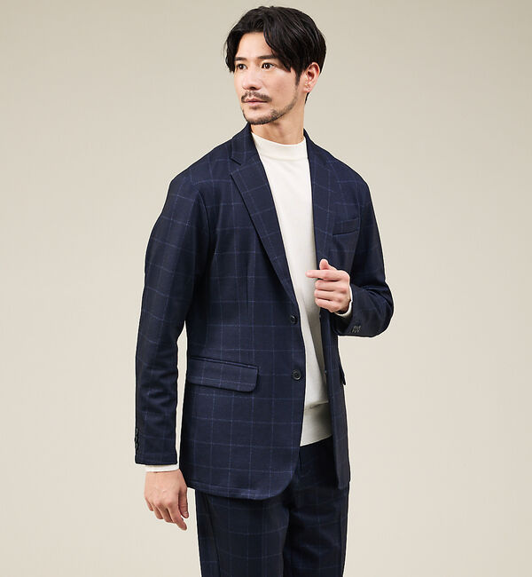 ABAHOUSE「【定番/セットアップ対応】ポンチ ジャケット / 4WAYストレッチ / ウォッ」|テーラードジャケット|ブルー系その他1