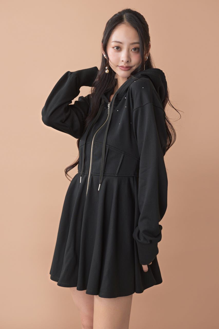rienda「フーディーミニカットワンピース」|ワンピース|BLK