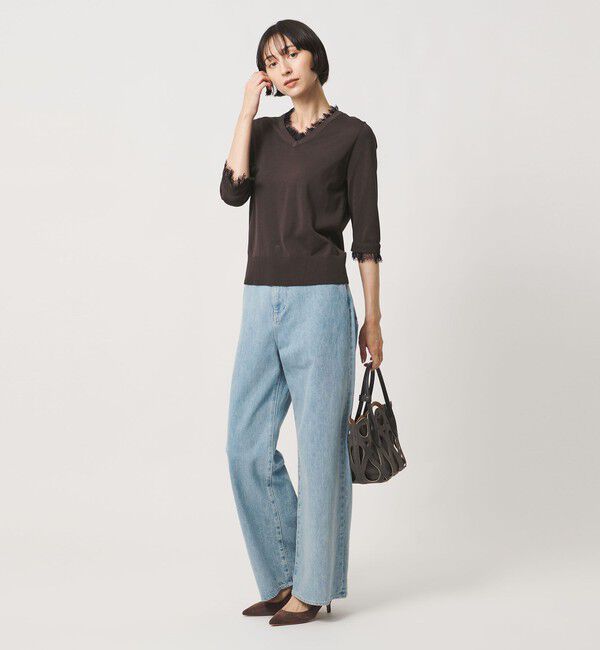 UNITED ARROWS「レースコンビ Vネックニット ‐ウォッシャブル‐」|ニット・セーター|