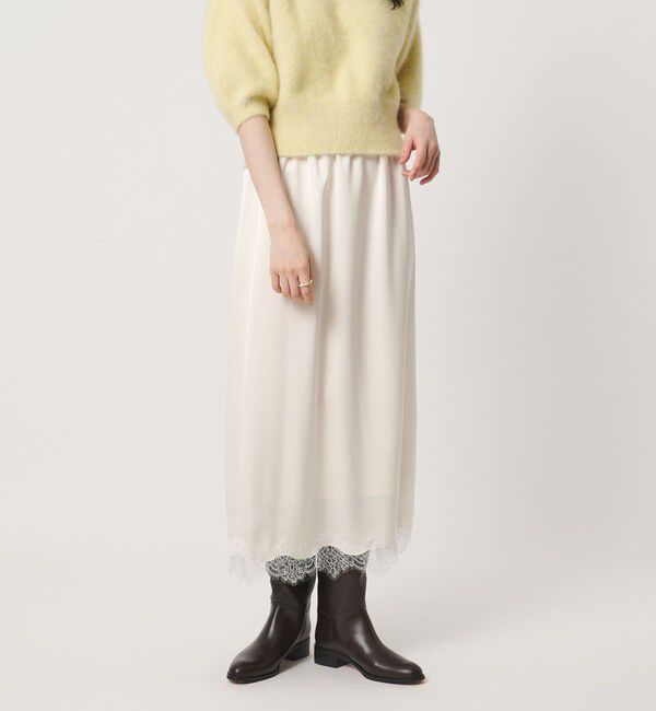 UNITED ARROWS「サテン レース コンビ スカート」|スカート|OFF WHITE
