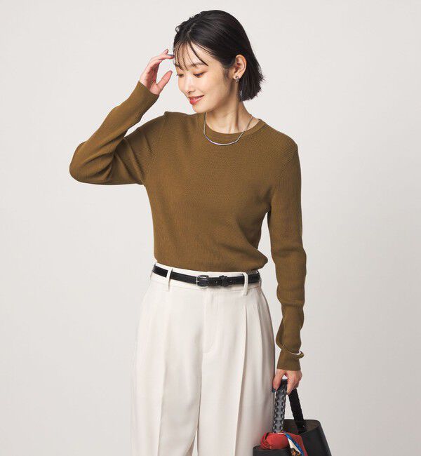 UNITED ARROWS green label relaxing「＜1_OF MINE＞リブ クルーネック ロングスリーブ プルオーバー ニット マシンウォッシャブル」|ニット・セーター|OLIVE