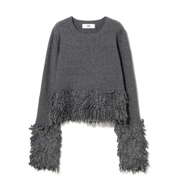 Ray BEAMS 「RBS / フリンジ キリカエ クルーネック ニット」|ニット・セーター|GREY