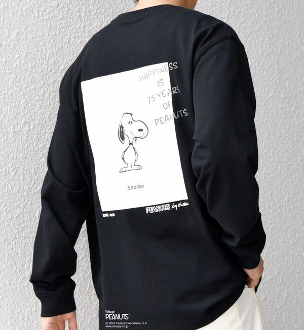 SHIPS any「SHIPS any: SNOOPY コラボ 75th グラフィック プリント Tシャツ(ロンT)◆」|Tシャツ・カットソー|ブラック