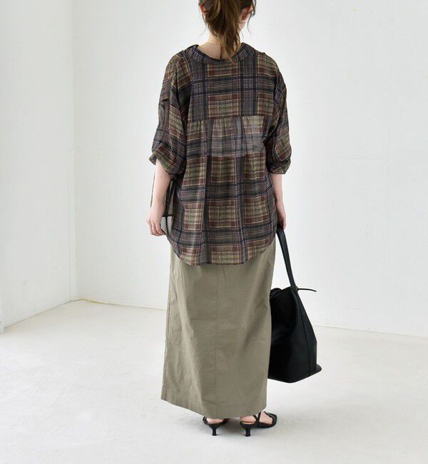 quaranciel「quaranciel:〈洗濯機可能〉シアー チェック ギャザー プルオーバー シャツ」|シャツ・ブラウス|