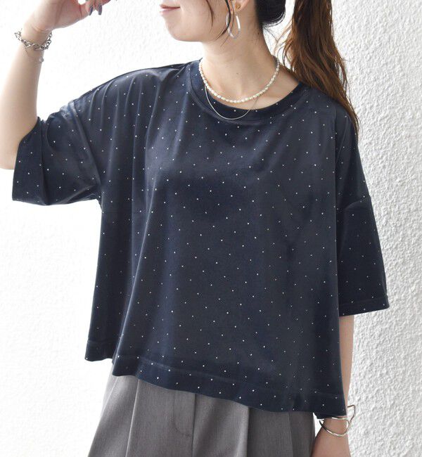 SHIPS any「SHIPS any:〈洗濯機可能〉ポリエステルベロア ラメ ドット ワイド カットソー」|Tシャツ・カットソー|ネイビー