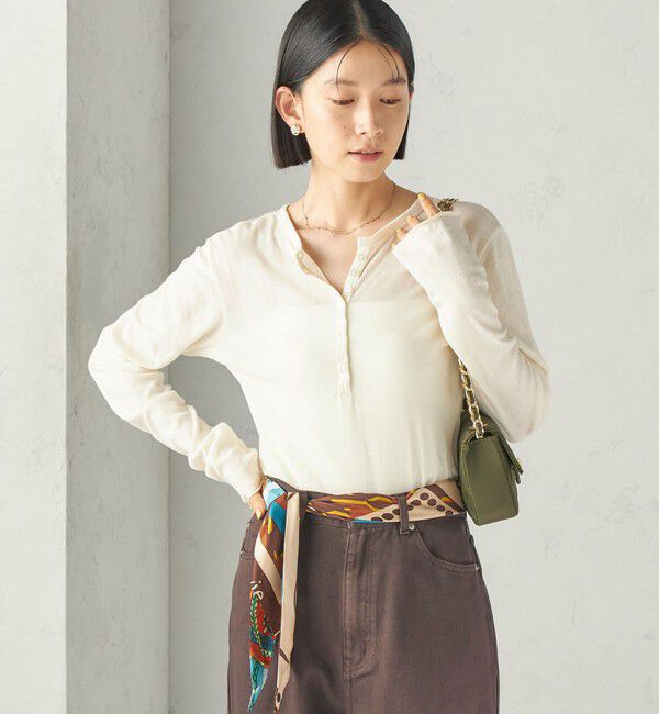 SHIPS for women「【SHIPS別注】miller:シアー ヘンリー ネック ロング スリーブ TEE 26AW」|Tシャツ・カットソー|