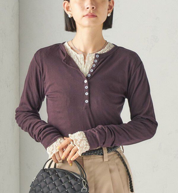 SHIPS for women「【SHIPS別注】miller:シアー ヘンリー ネック ロング スリーブ TEE 26AW」|Tシャツ・カットソー|ブラウン
